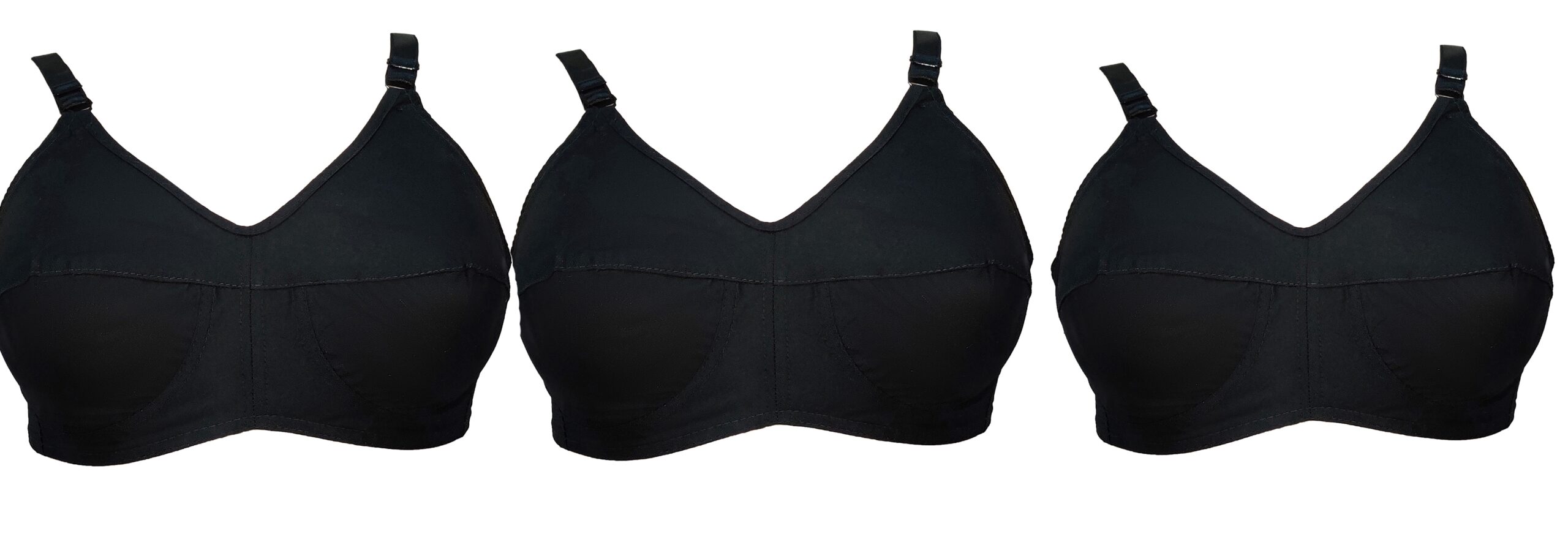 Teenagers' Cotton Black Bra Combo Pack of 3 with Lycra Straps
