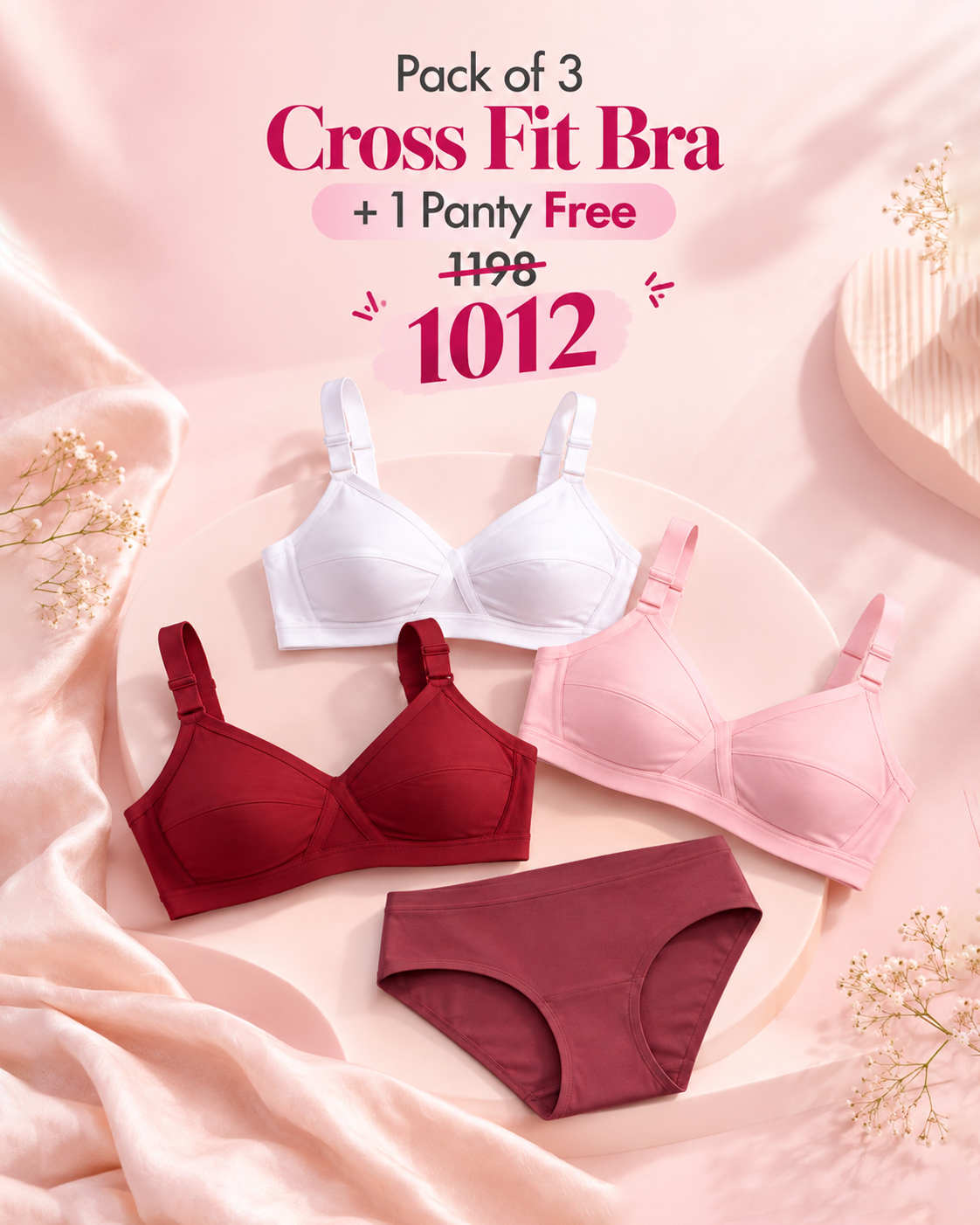 Cross Fit Bra Combo – 3 Bras + 1 Panty Free