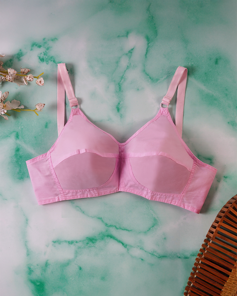 Women Cotton Bras With Lycra Straps – Pink