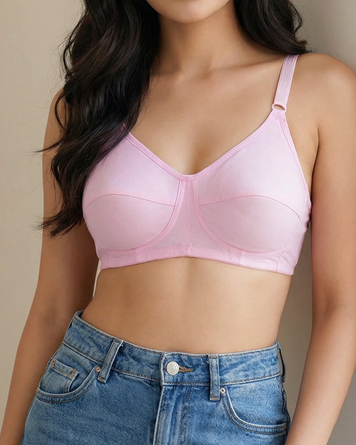 Pack of 3 - Teenager Cotton Bras With Lycra Straps – Pink