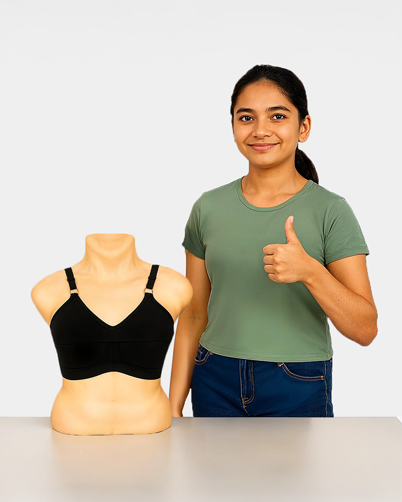 Teenager Cotton Bras With Lycra Straps – Black
