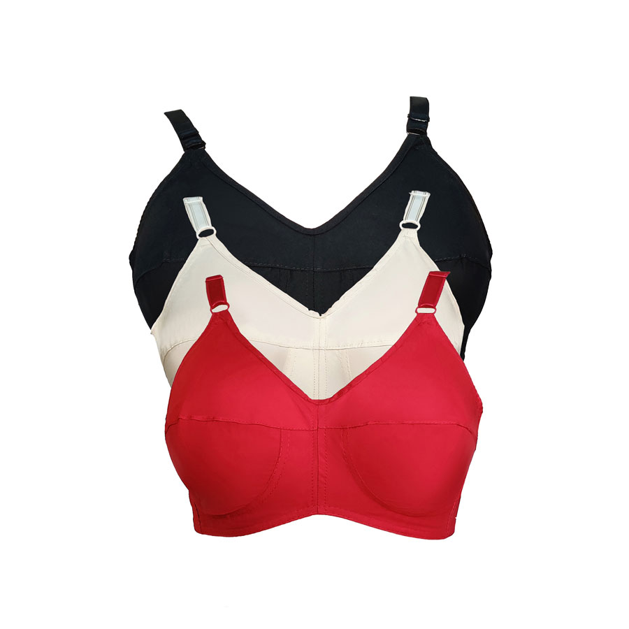 Cotton Bras With Lycra Straps For Teenager Girls - Skin, Black & Maroon
