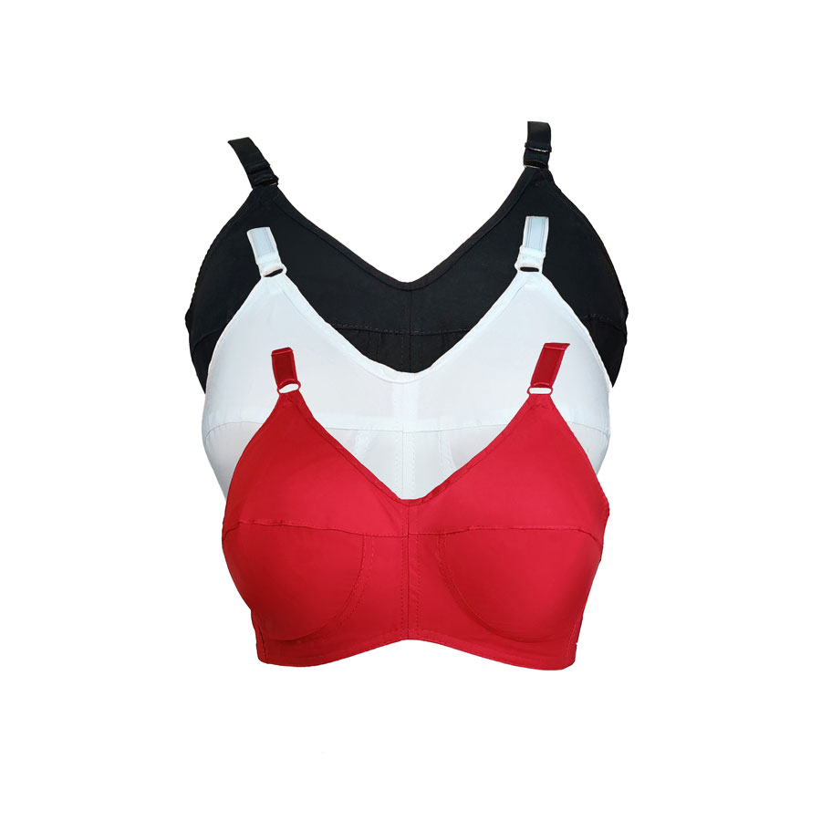 Teenager Non Wired & Non Padded Cotton Bras With Lycra Straps - White,  Black & Maroon
