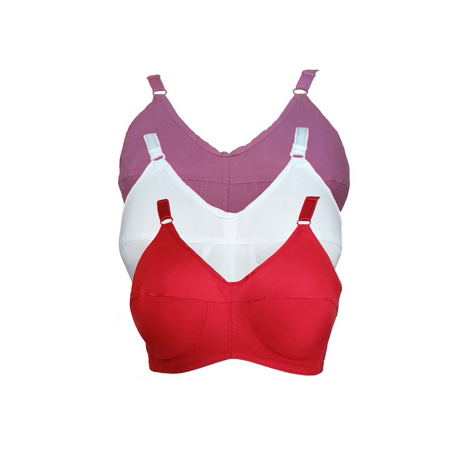 Non-Padded & Non-Wired Cotton Bras With Lycra Straps For Women - White,  Purple & Maroon