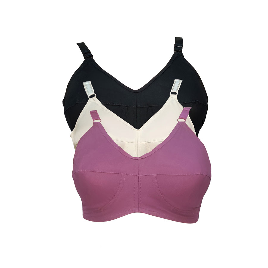 Pack Of 3 Purple Cotton Bras With Lycra Straps For Women & Teenagers -  Teenager Bra