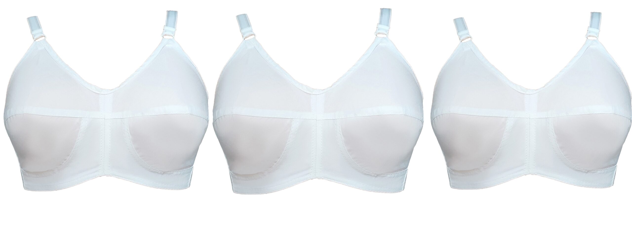 Pack Of 3 White Cotton Bras With Lycra Straps For Women